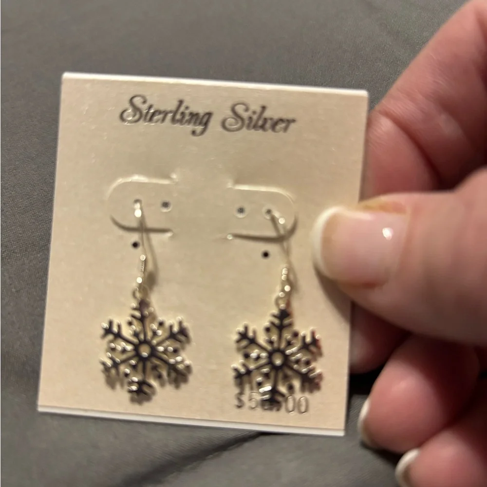 Sterling Silver Snowflake Earrings - Picture 6 of 7